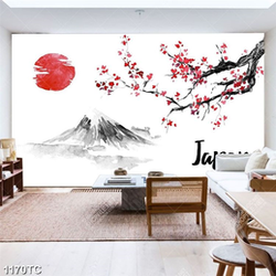 Tranh hoa đào và núi Phú Sĩ