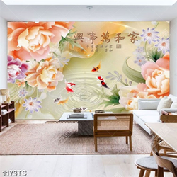 Tranh giả ngọc cá chép hoa mẫu đơn