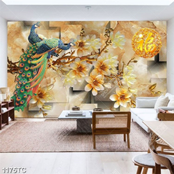 Tranh chim công nền giả ngọc đẹp