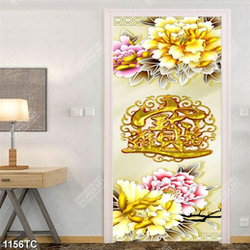 Tranh hoa mẫu đơn thư pháp tài lộc