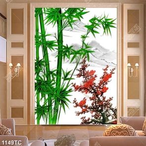 Tranh hoa đào và cây trúc