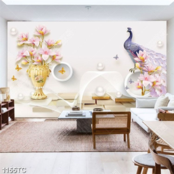 Tranh lụa 3D chim công