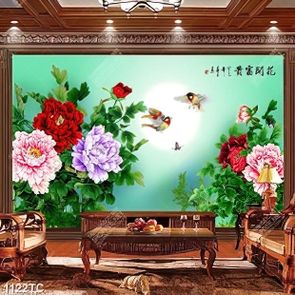 Tranh cá chép và hoa mẫu đơn in kính đẹp