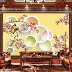 Tranh 3d hoa đào và chim