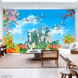 Tranh hoa mẫu đơn và hoa đào