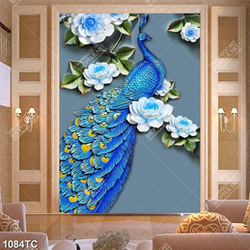Tranh lụa 3D chim công và hoa hồng