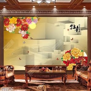 Tranh hoa mẫu đơn thư pháp