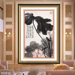 Tranh hoa sen thư pháp