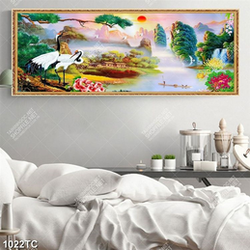 Tranh sơn dầu phong cảnh và chim Hạc