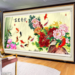 Tranh hoa mẫu đơn và cá chép in uv