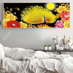 Tranh chim công vàng và hoa mẫu đơn