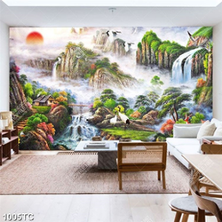 Tranh sơn dầu phong cảnh chim hạc, hươu