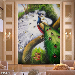 Tranh sơn dầu đôi chim công in canvas đẹp