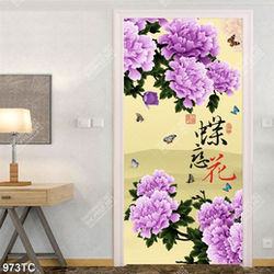 Tranh hoa mẫu đơn tím thư pháp đẹp