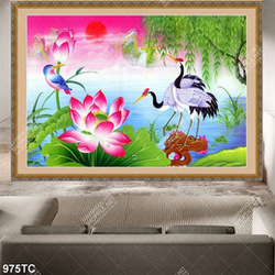 Tranh chim Hạc và hoa Sen