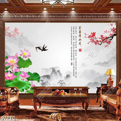 Tranh thư pháp hoa Sen và hoa đào