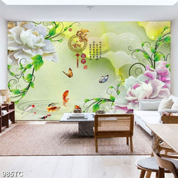 Tranh giả ngọc hoa mẫu đơn và cá chép