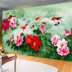 Tranh hoa mẫu đơn và cá chép