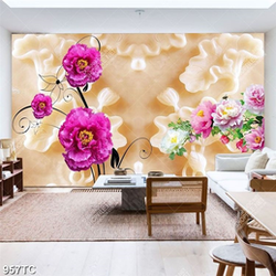 Tranh hoa mẫu đơn nền giả ngọc lá sen đẹp