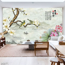 Tranh hoa sen và hoa mẫu đơn