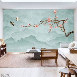 Tranh hoa đào và chim én chất lượng cao