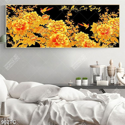 Tranh tài lộc hoa mẫu đơn thư pháp in uv