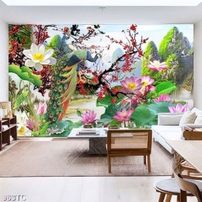 Tranh hoa sen và chim công phong thủy