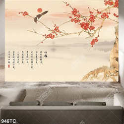 Tranh thư pháp hoa đào