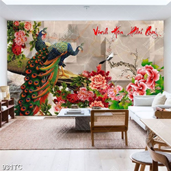 Tranh thư pháp vinh hoa phú quý và chim công