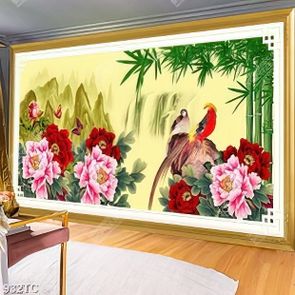 Tranh tre và hoa mẫu đơn