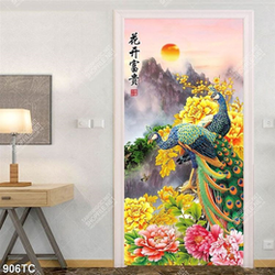 Tranh chim công và hoa mẫ đơn vàng