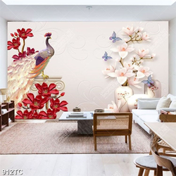 Tranh chim công giả ngọc và bình hoa file psd