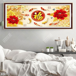 Tranh tài lộc hoa mẫu đơn và cá Koi