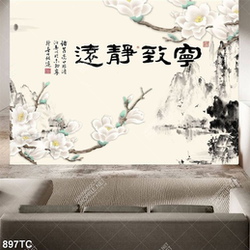 Tranh thư pháp hoa mộc lan in kính đẹp