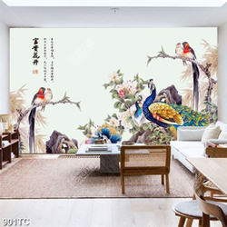 Tranh thư pháp chim công