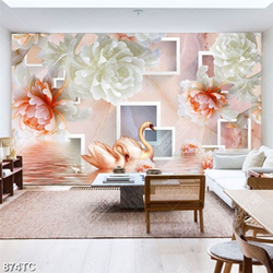 Tranh 3D chim thiên nga và hoa chất lượng cao