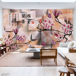 Tranh 3D thư pháp hoa mộc lan