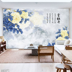 Tranh hoa mẫu đơn thư pháp