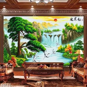 Tranh sơn dầu thác nước phong thủy