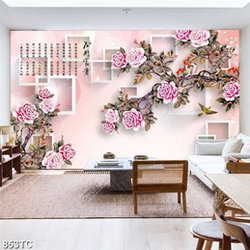 Tranh hoa 3D mẫu đơn thư pháp