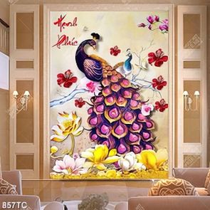 Tranh chim công và sen vàng