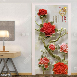 Tranh hoa mẫu đơn đỏ giả ngọc thư pháp