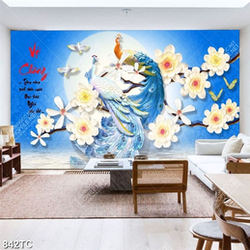 Tranh chim công 3D thư pháp vợ chồng