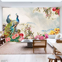 Tranh chim công và hoa mẫu đơn