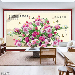 Tranh thư pháp hoa mẫu đơn