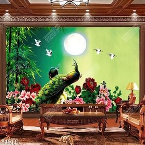 Tranh chim công và hoa mẫu đơn