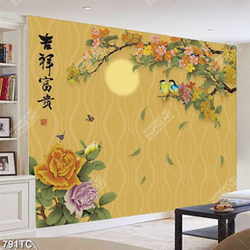 Tranh thư pháp chim và hoa đào