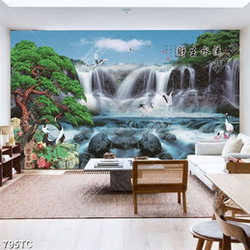 Tranh phong thủy thác nước chim Hạc