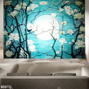 Tranh hoa mẫu đơn in kính chất lượng cao