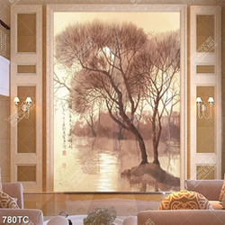 Tranh màu nước cây ven sông